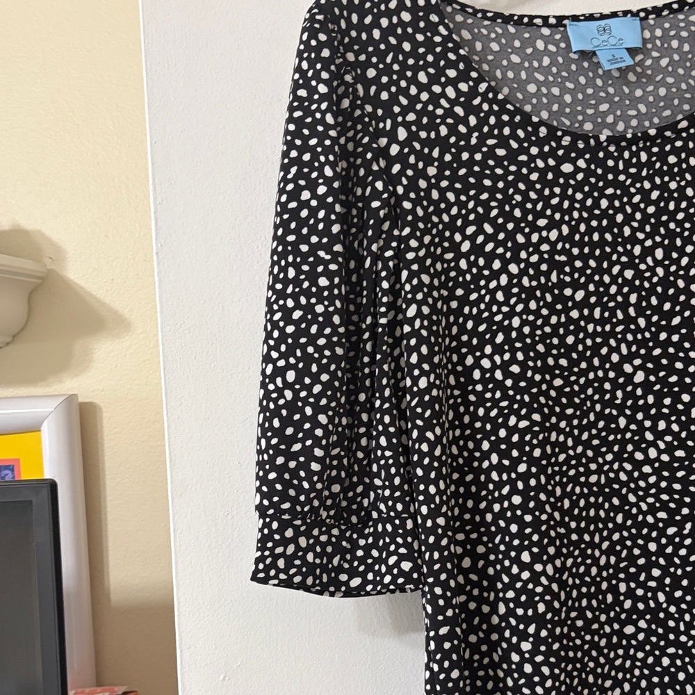CeCe Black and White Polka Dot Women's Top - Picture 3 of 5